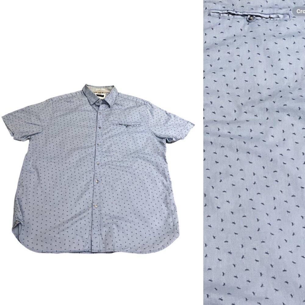 DENIM & FLOWER Men's Shortsleeved Shirt Size XL Slim Fit Dragonflies Blue - Picture 4 of 12